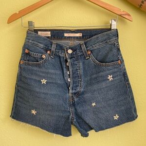 Levi's Blue Jean Shorts with Floral Embroidery
